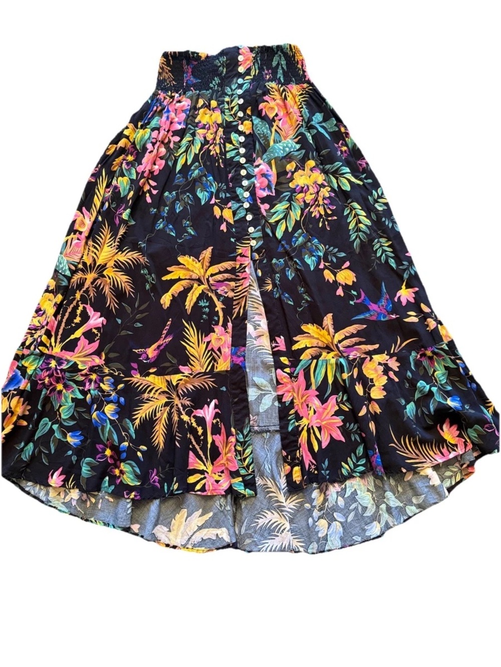 Cynthia Rowley Black Maxi Skirt with Tropical Print - Button Front
